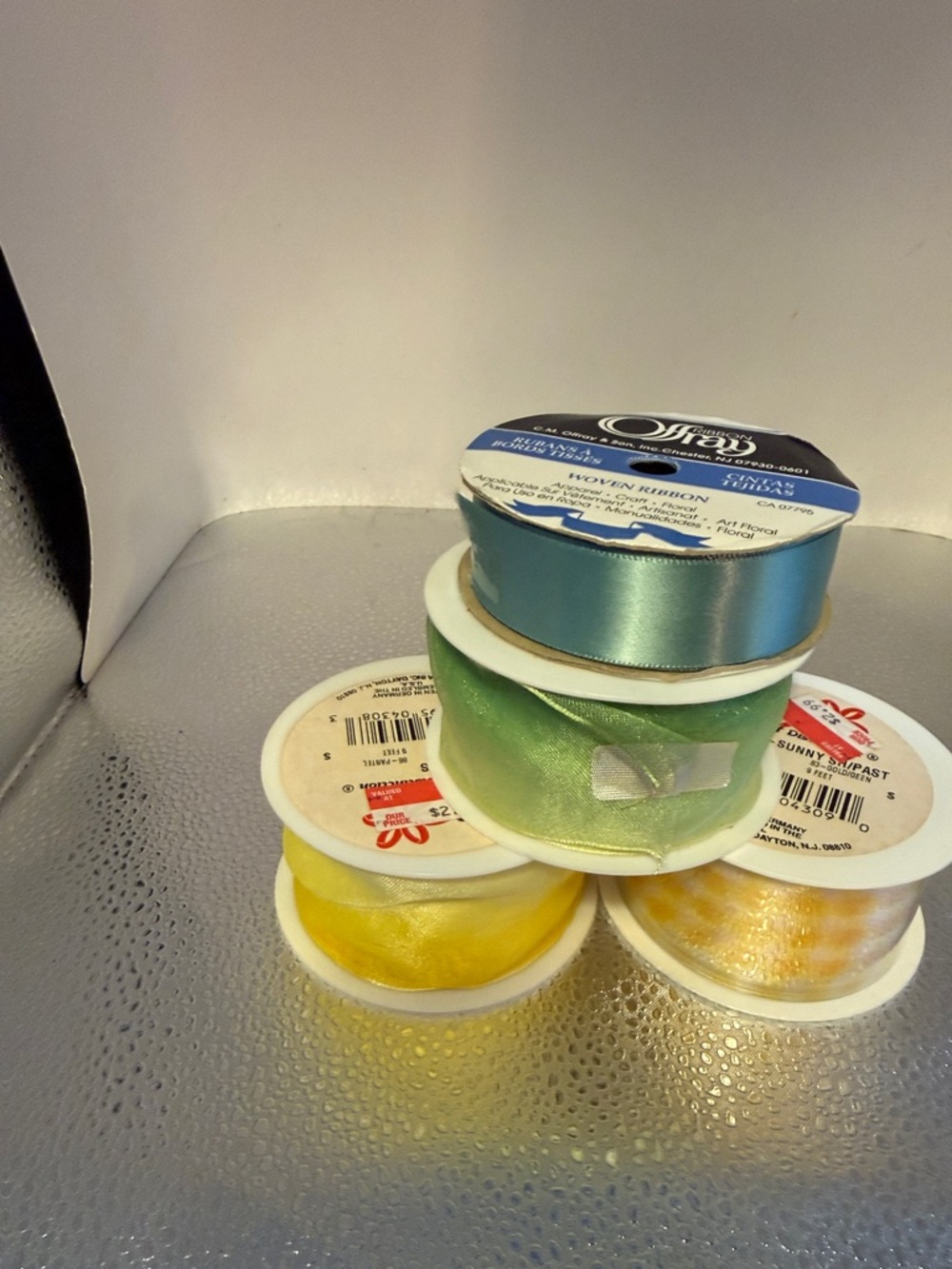 Craft Satin & Sheer Ribbon Bundle - Blue, Green, Yellow - Party Gift Wrap